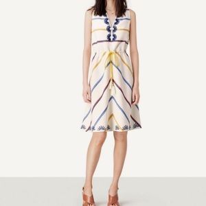 Tory Burch Blaine Embroidered Linen Dress Tassel size 2 nautical and preppy